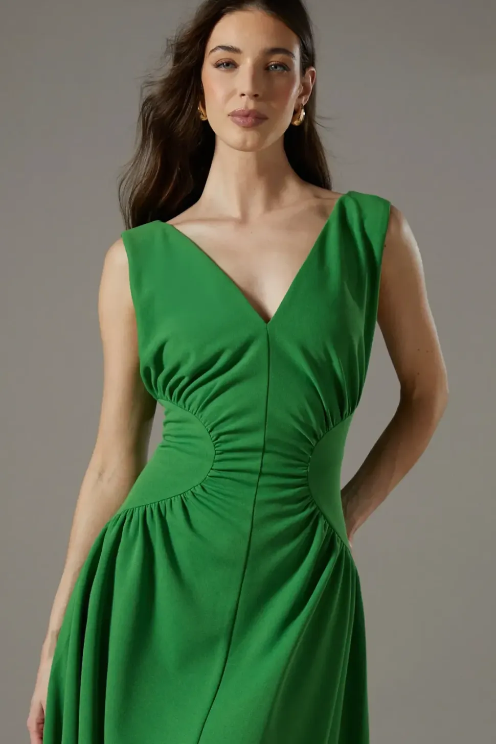 Contrast Waist Midi Dress