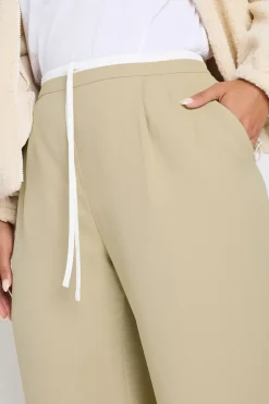 Contrast Waist Wide Leg Trousers