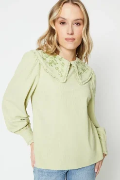 Cord Embroidered Collar Detail Top