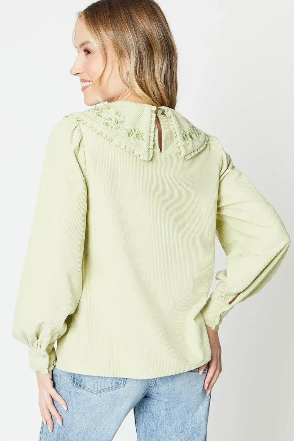 Cord Embroidered Collar Detail Top