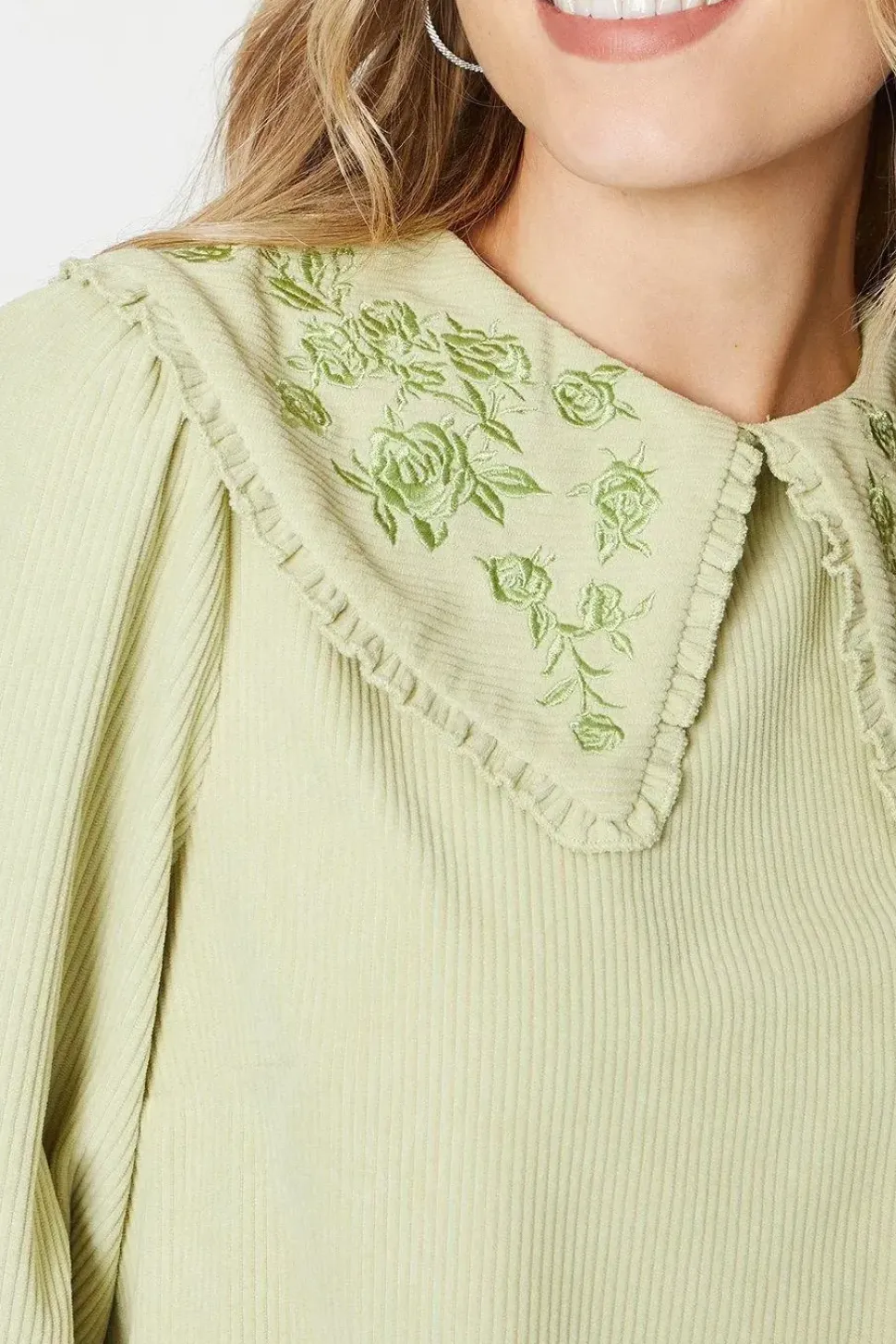 Cord Embroidered Collar Detail Top