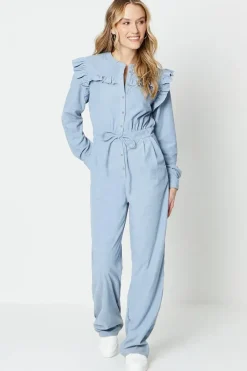 Cord Frill Drawstring Waist Jumpsuit