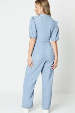 Cord Scallop Edge Collared Jumpsuit
