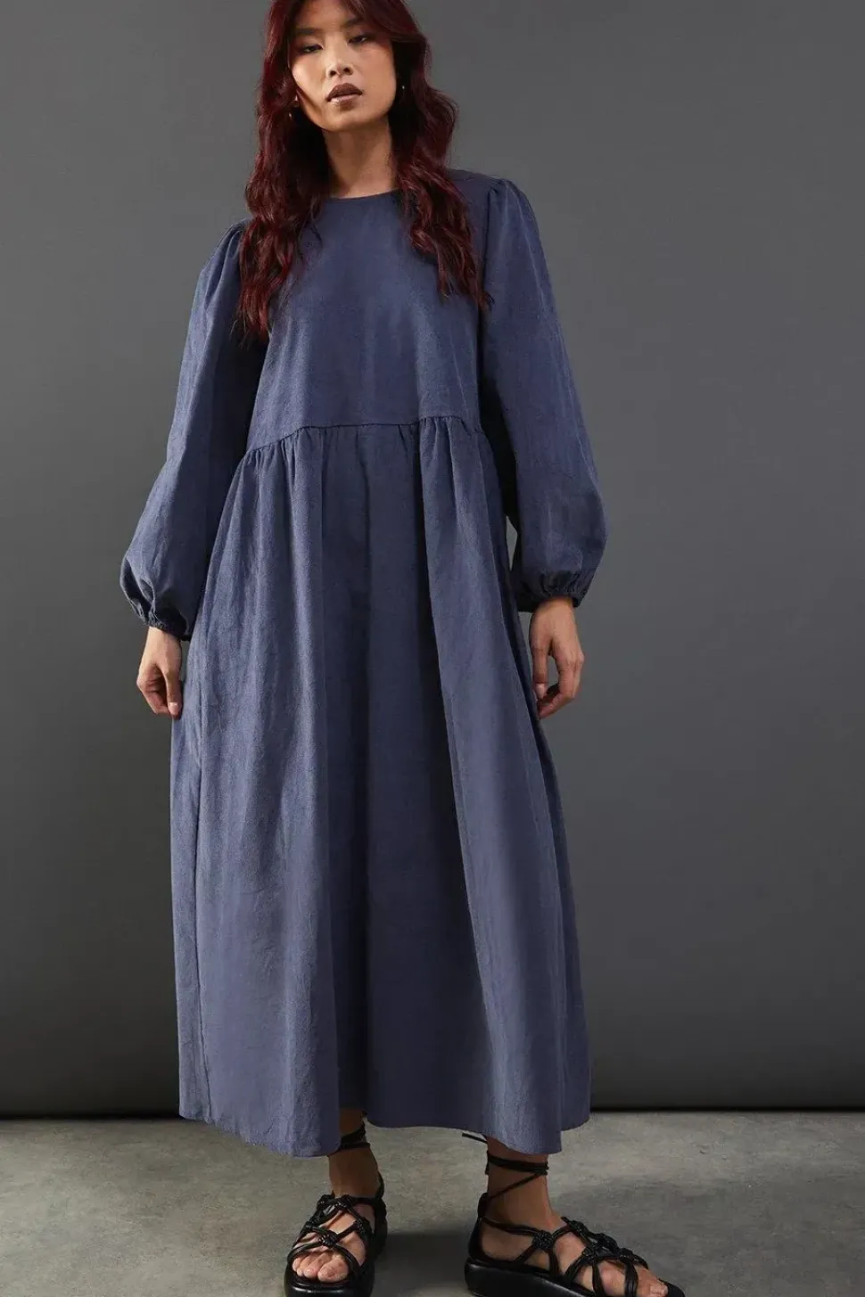 Cord Tie Back Smock Midi Dress