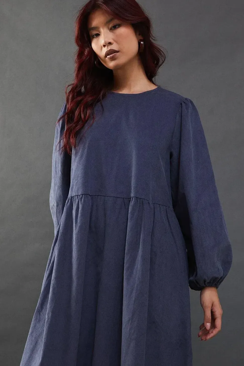Cord Tie Back Smock Midi Dress
