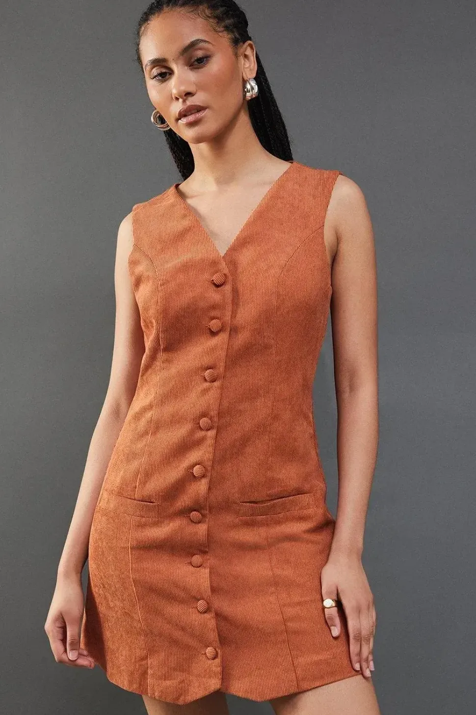 Cord Waistcoat Mini Dress