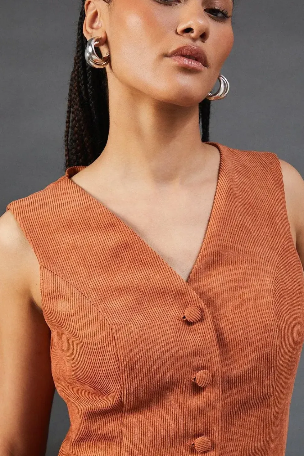 Cord Waistcoat Mini Dress