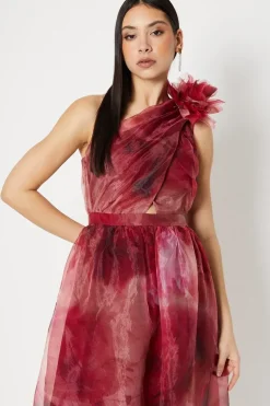 Corsage Trim Organza Strapless Midi Dress