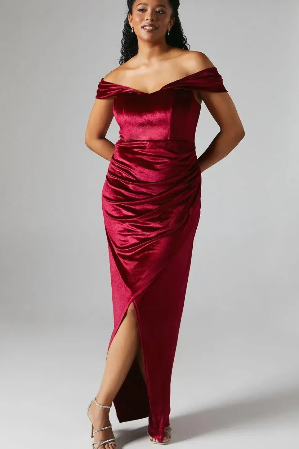 Corset Bardot Velvet Bridesmaid Maxi Dress