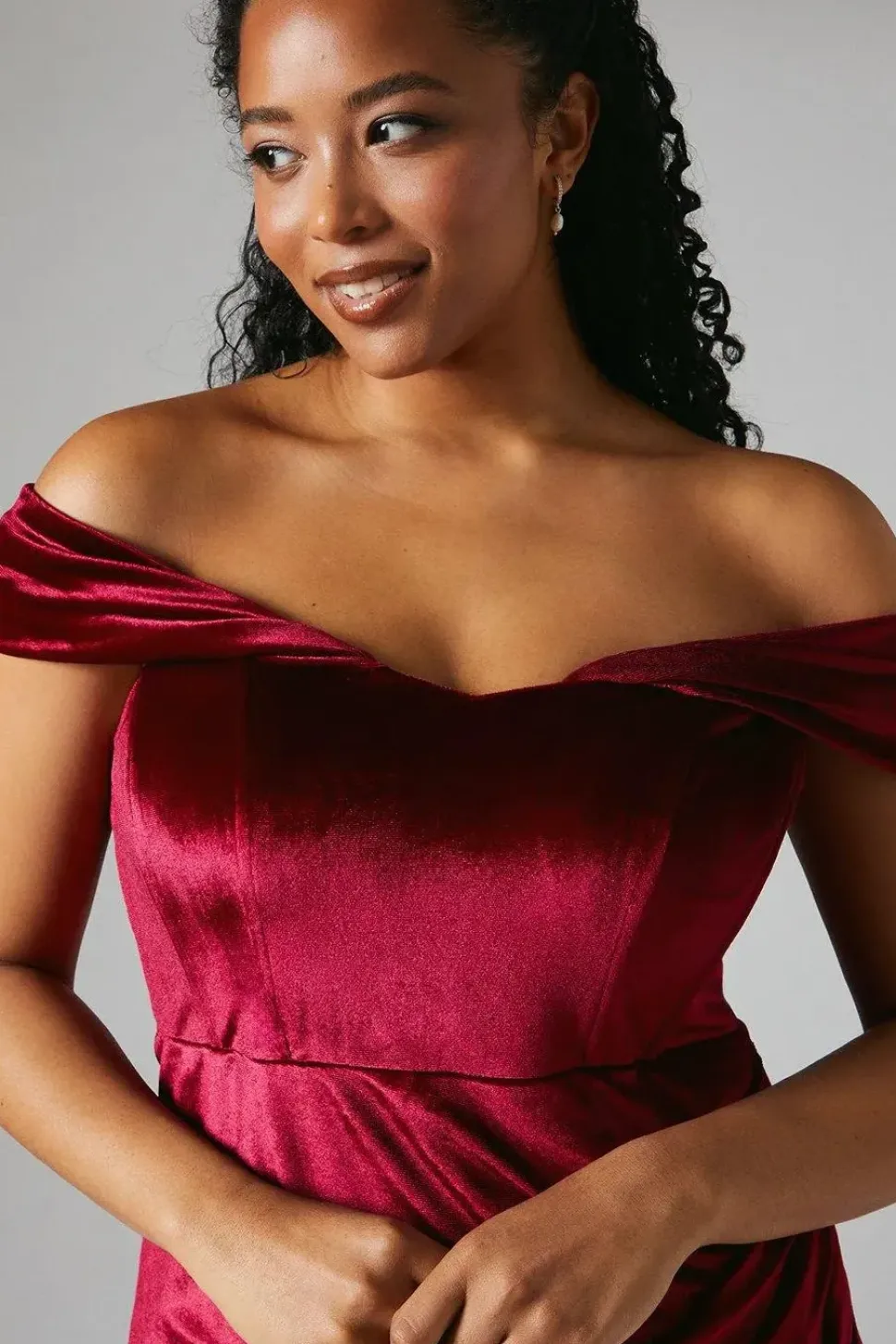 Corset Bardot Velvet Bridesmaid Maxi Dress