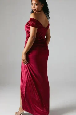 Corset Bardot Velvet Bridesmaid Maxi Dress