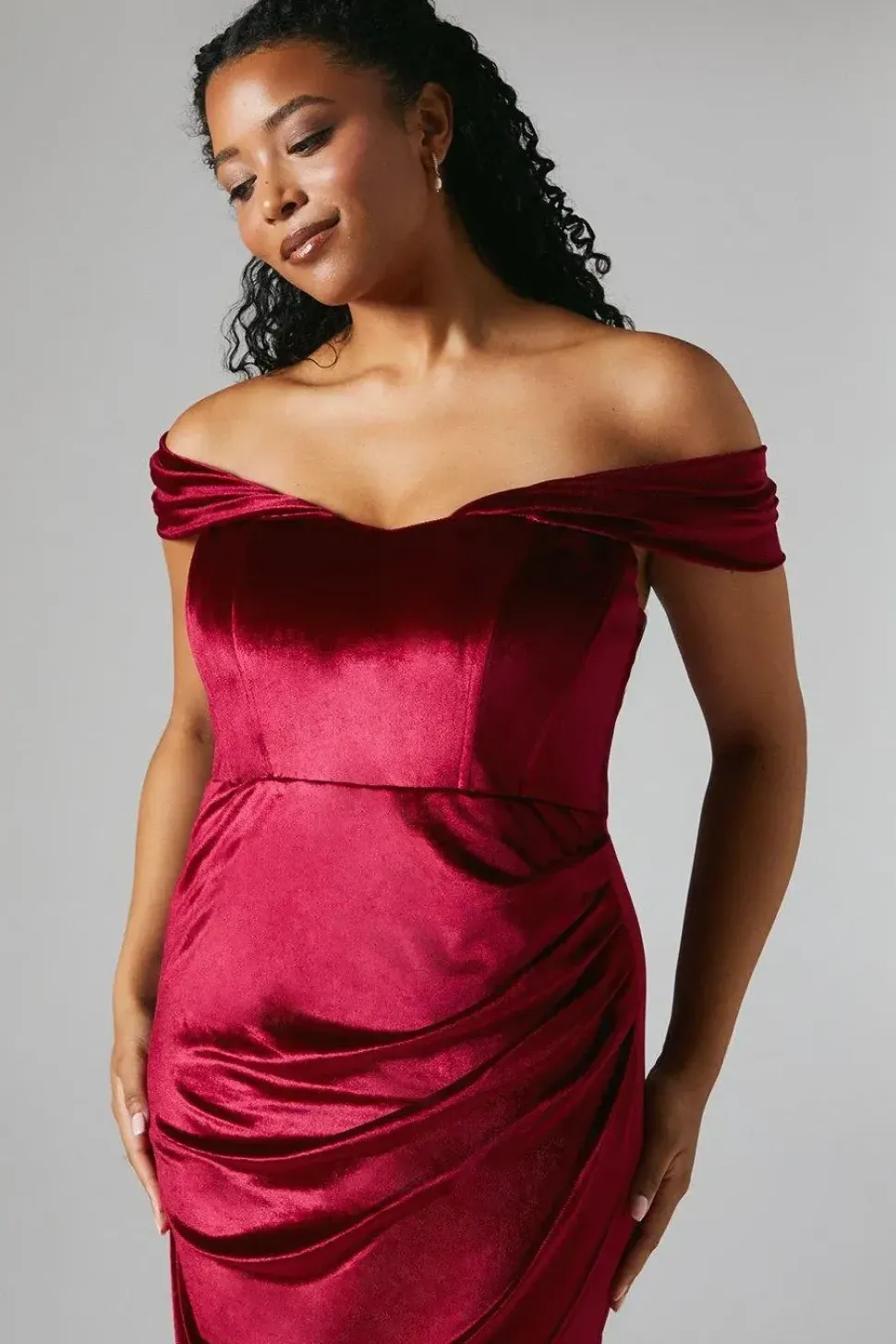 Corset Bardot Velvet Bridesmaid Maxi Dress