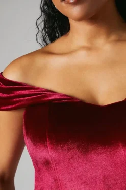 Corset Bardot Velvet Bridesmaid Maxi Dress
