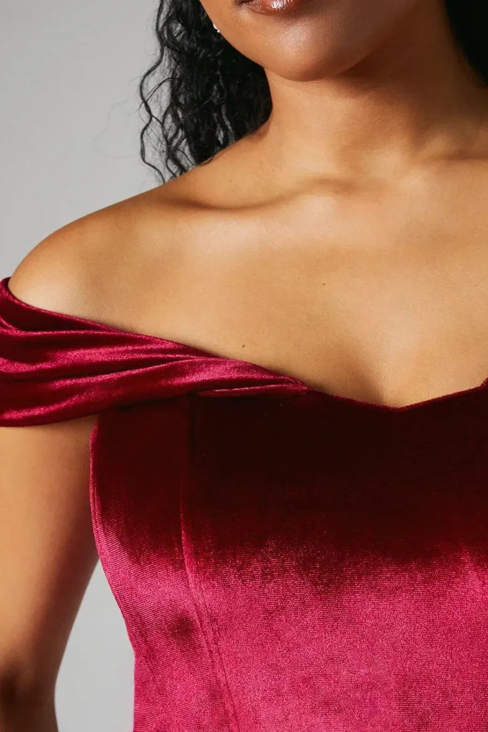 Corset Bardot Velvet Bridesmaid Maxi Dress