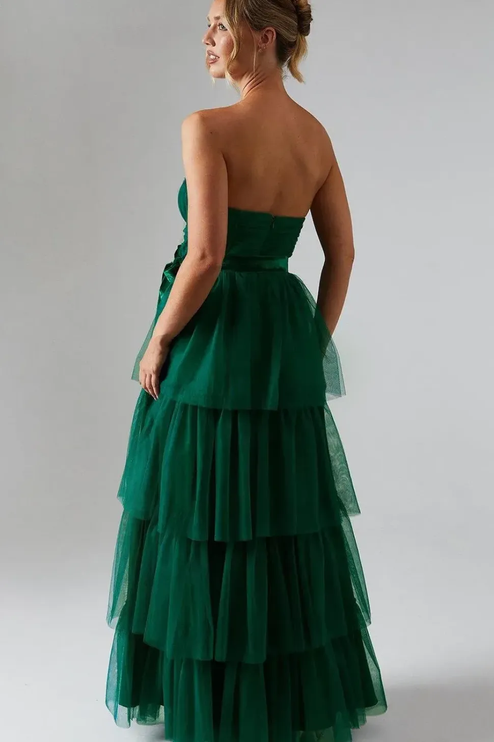 Corset Bodice Tiered Tulle Skirt Maxi Dress