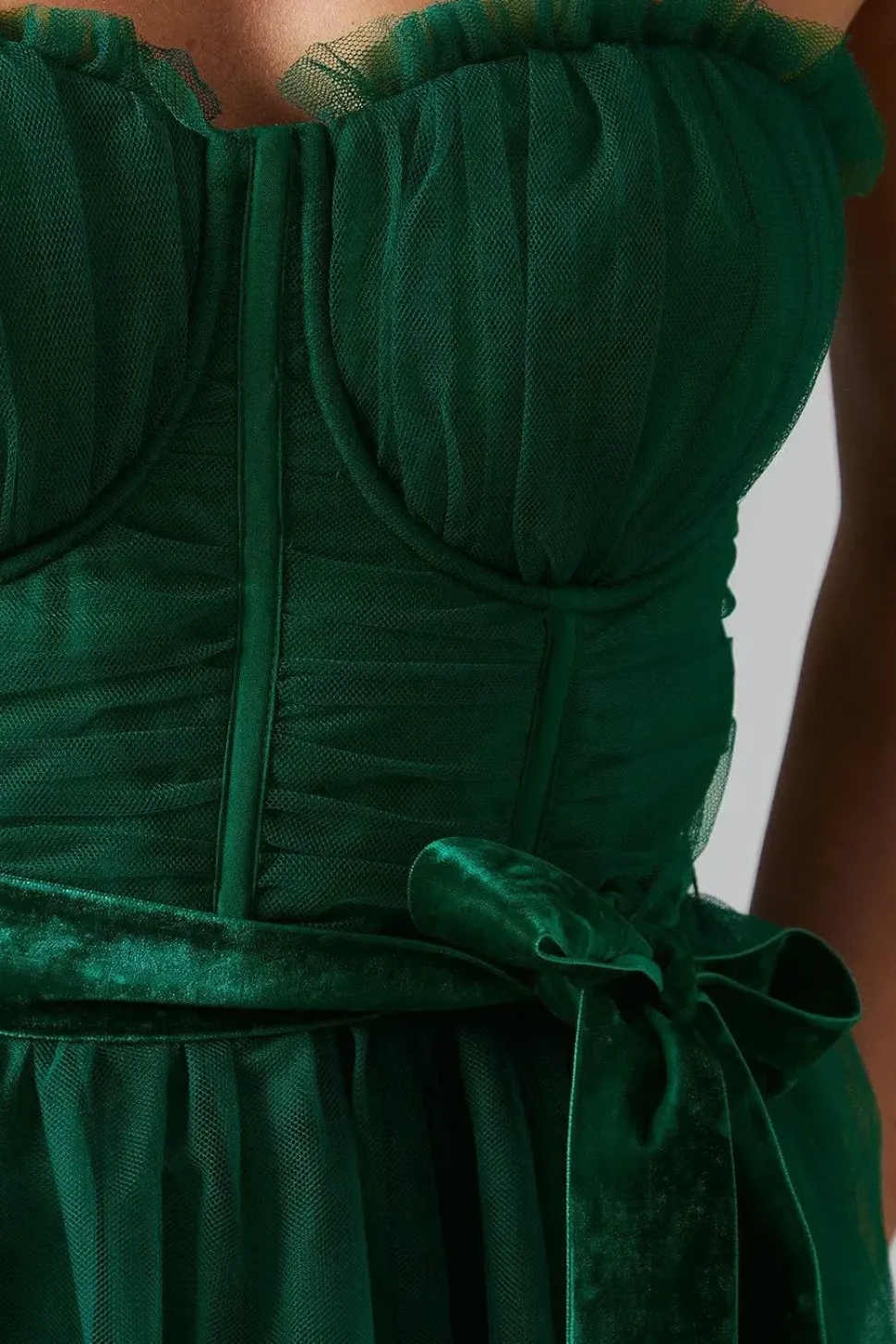 Corset Bodice Tiered Tulle Skirt Maxi Dress