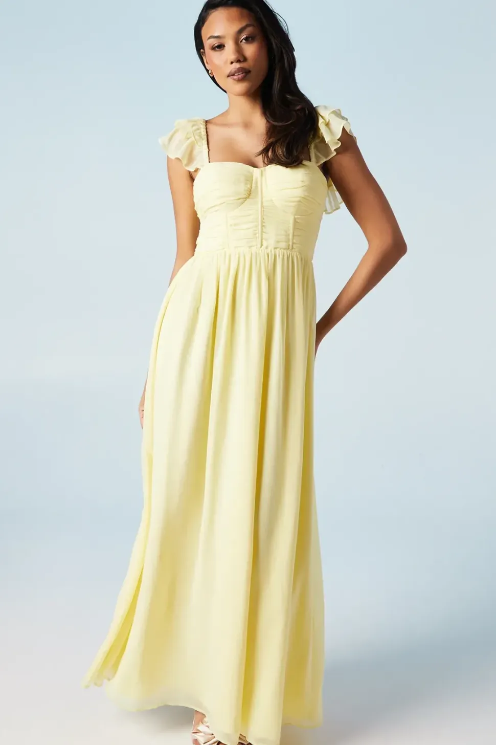 Corset Detail Georgette Bridesmaids Maxi Dress