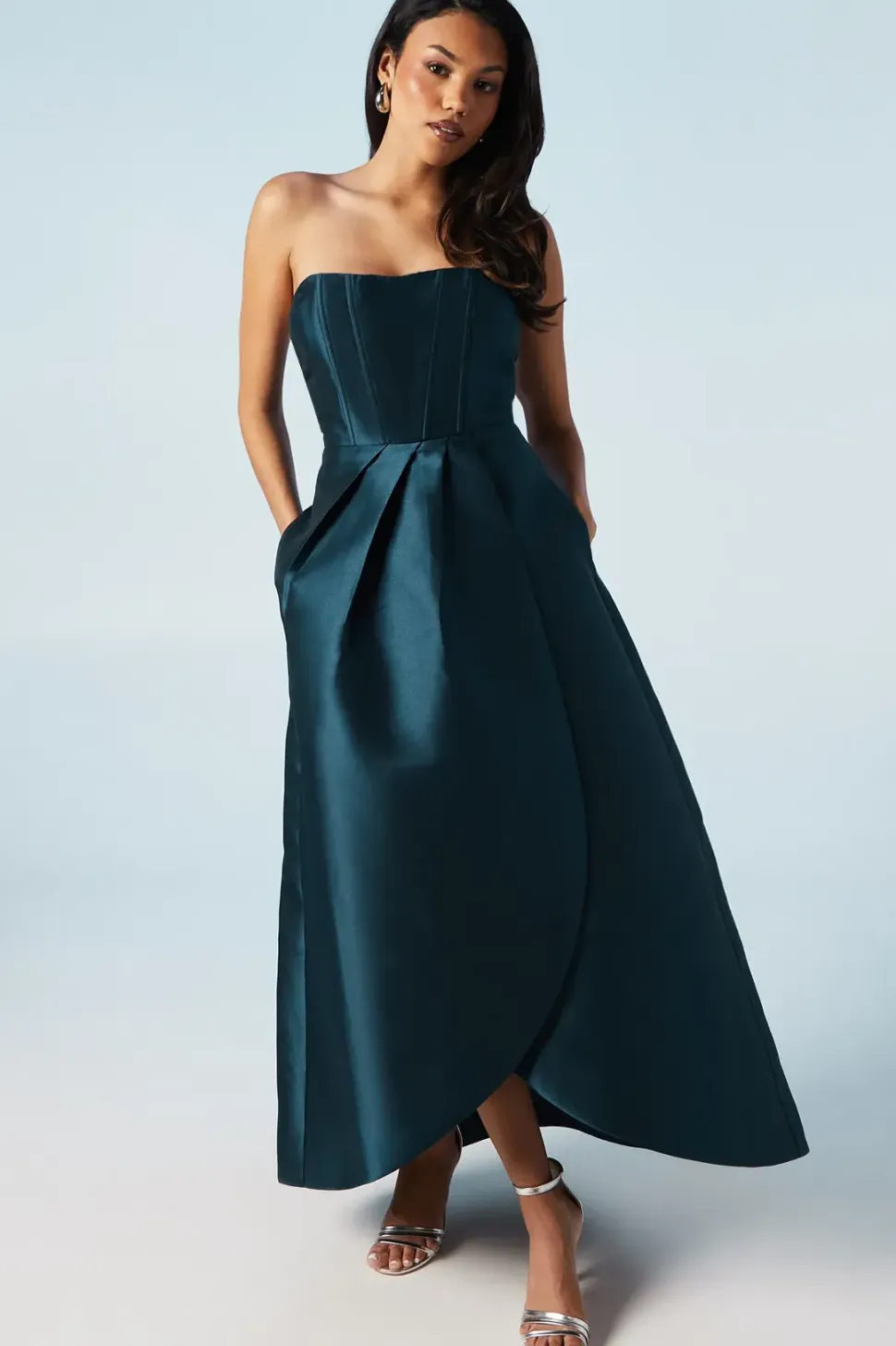Corset Detail Twill Bridesmaids Dress