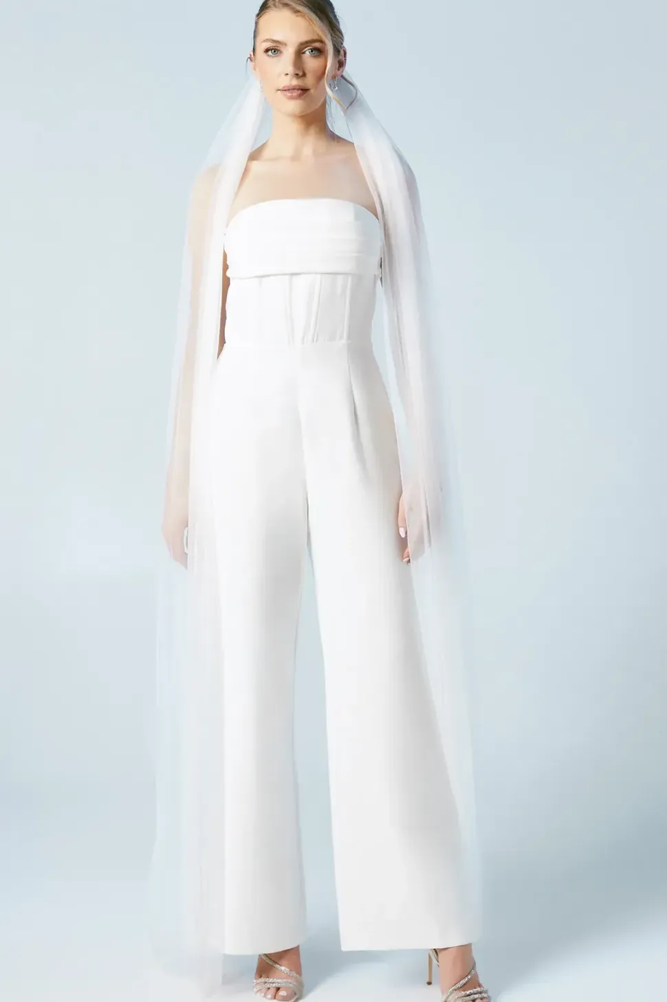 Corset Detail Wide Leg Bridal Jumpsuit