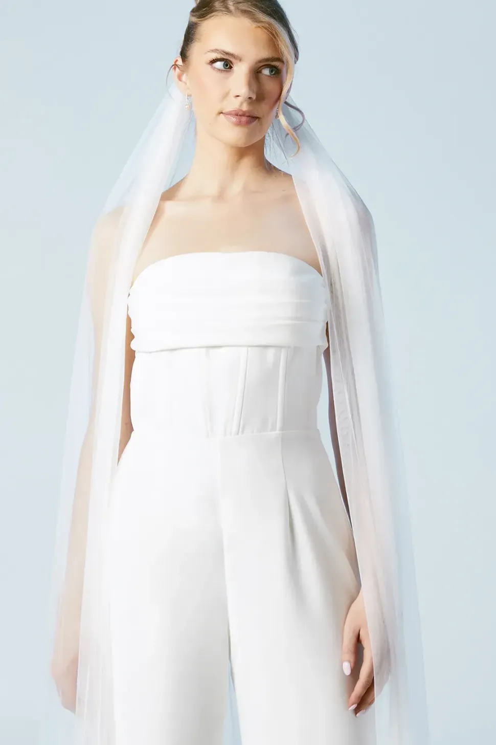 Corset Detail Wide Leg Bridal Jumpsuit