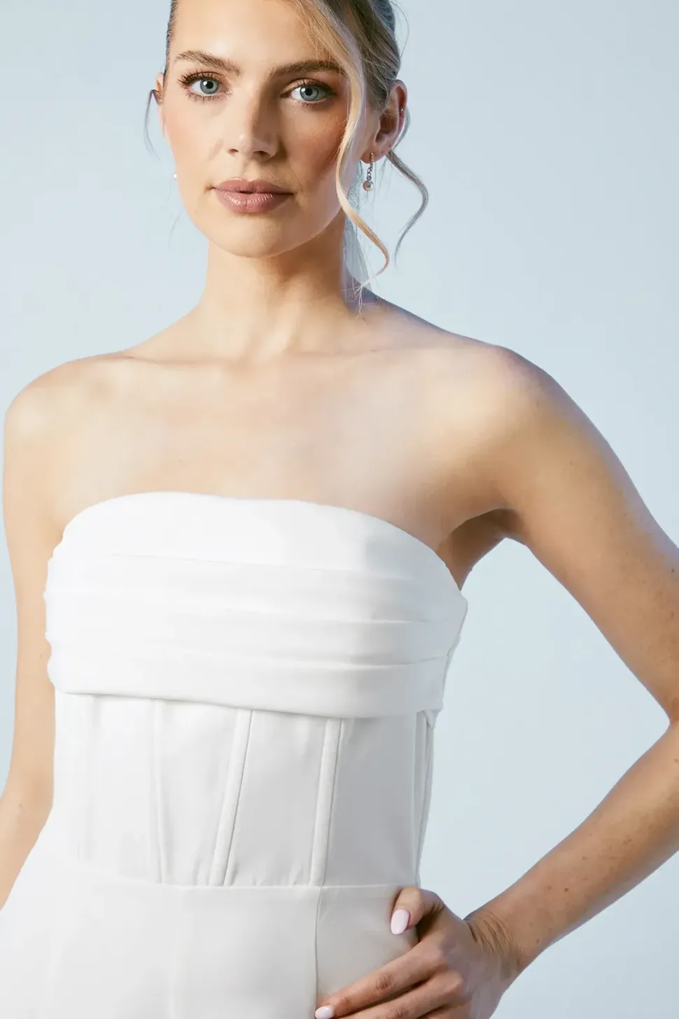 Corset Detail Wide Leg Bridal Jumpsuit