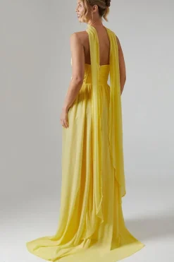 Corset Drape Chiffon Bridesmaid Maxi Dress