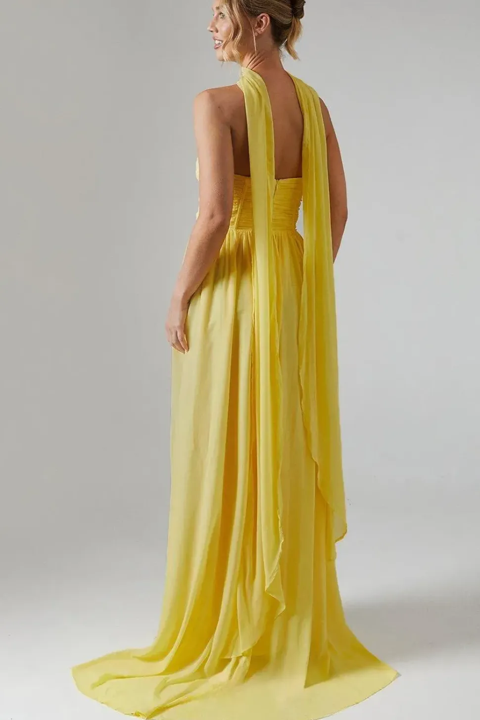 Corset Drape Chiffon Bridesmaid Maxi Dress