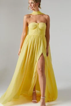 Corset Drape Chiffon Bridesmaid Maxi Dress