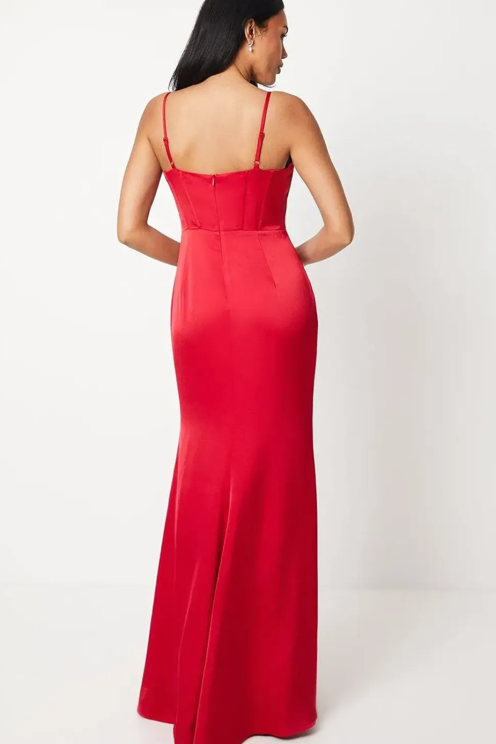 Corset Satin Cowl Front Fishtail Maxi Dress
