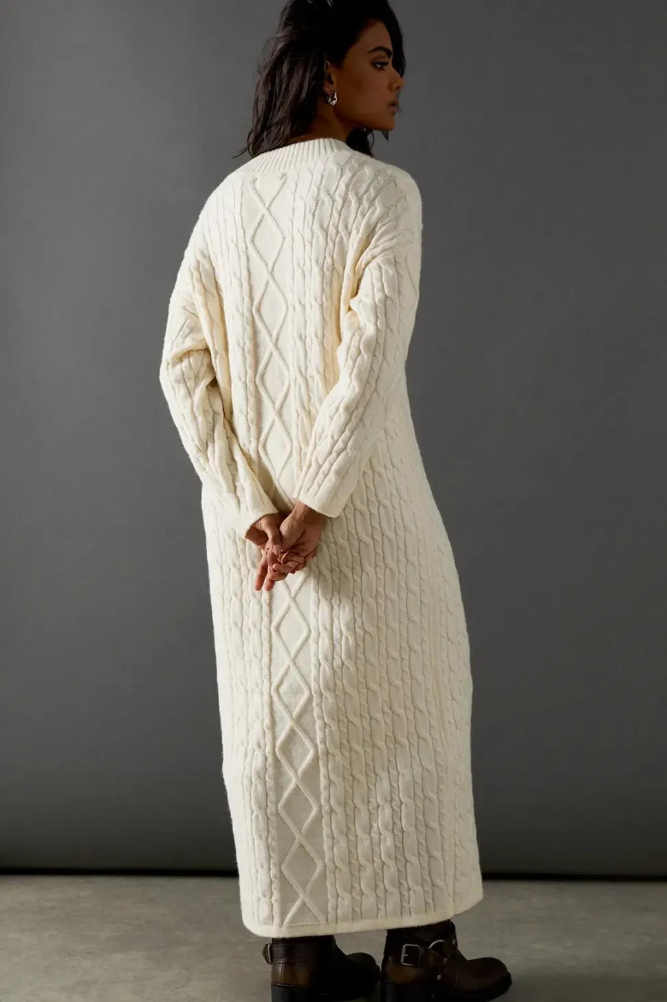 Cosy Cable Knit V Neck Maxi Jumper Dress