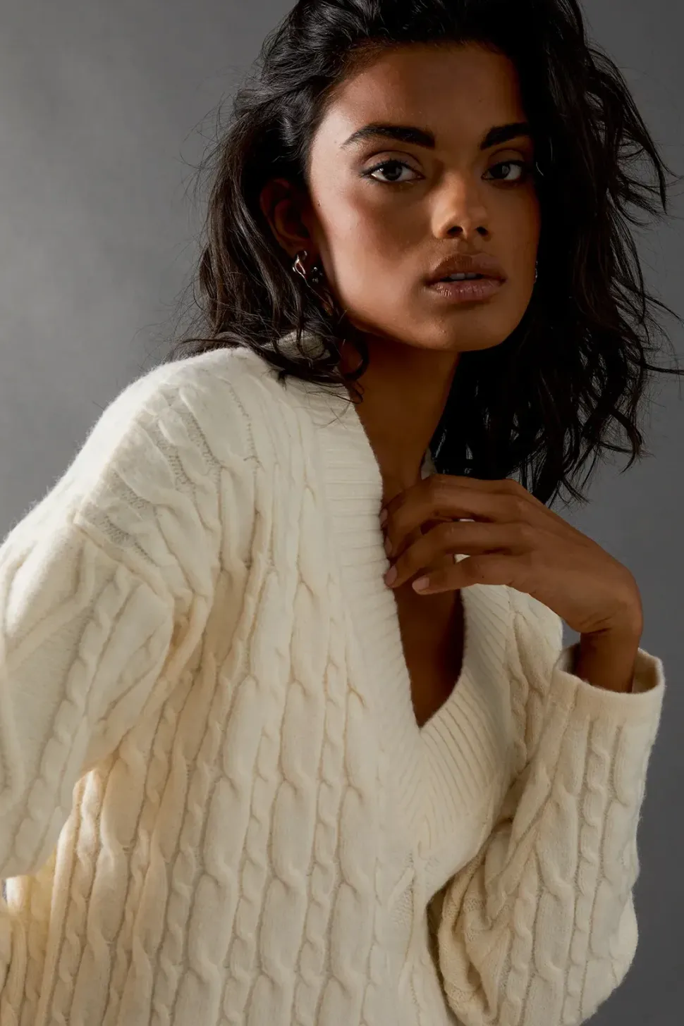 Cosy Cable Knit V Neck Maxi Jumper Dress