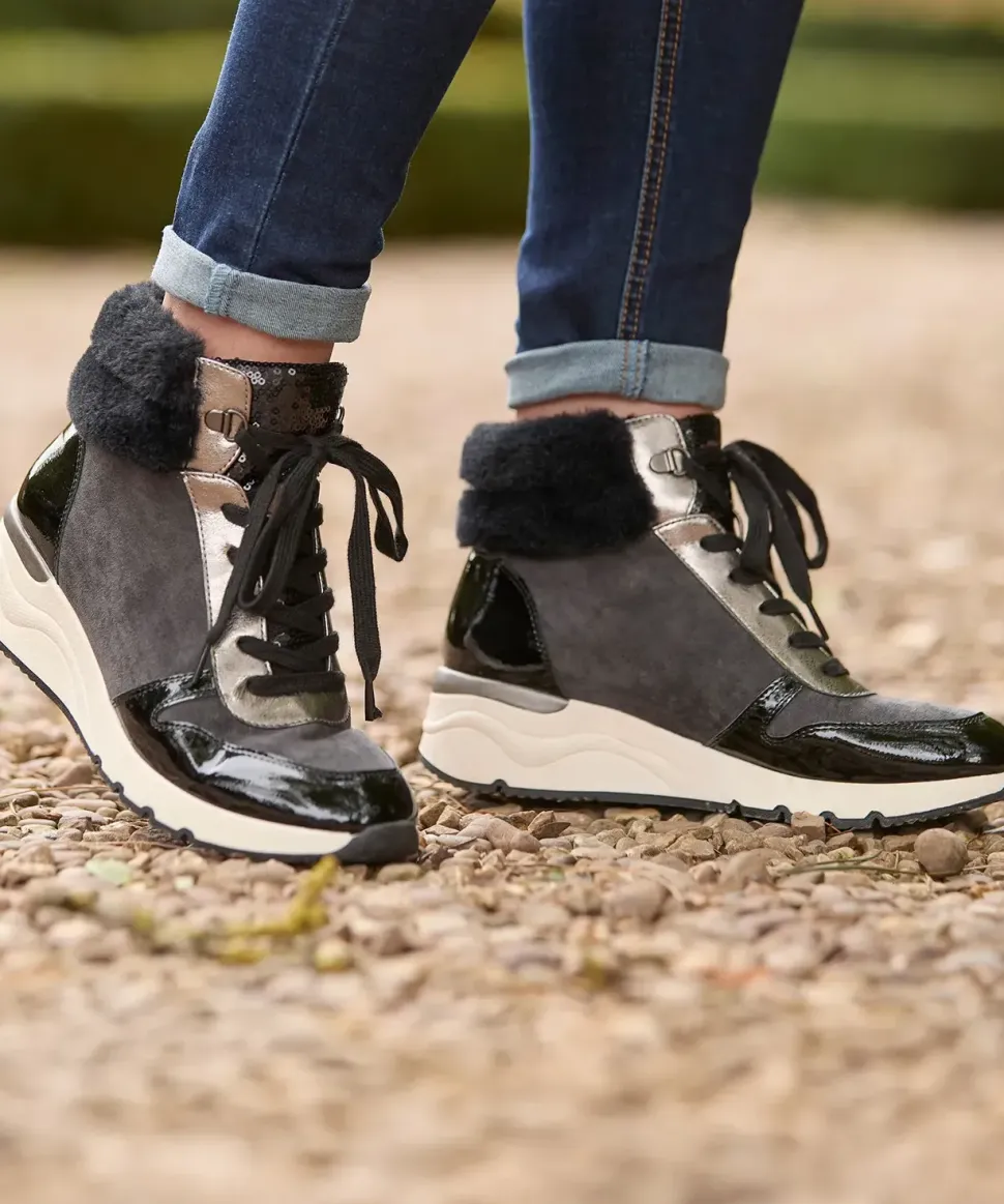 Cosy Faux Fur Trim Trainer Boots
