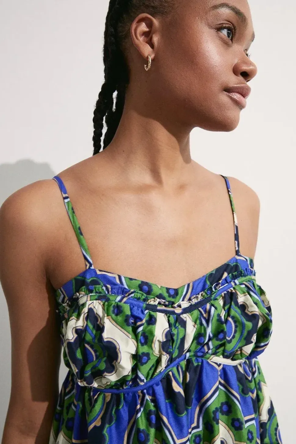 Cotton Border Print Strappy Maxi Dress