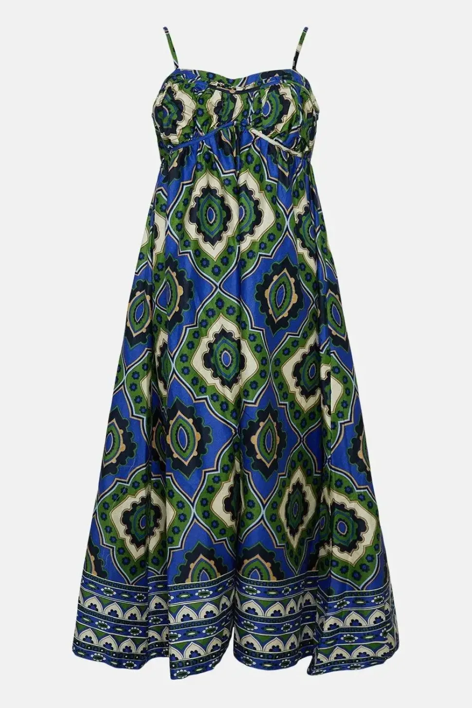 Cotton Border Print Strappy Maxi Dress