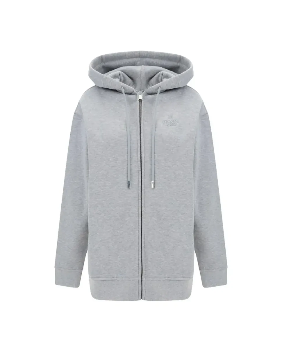 Cotton Hoodie with Adjustable Drawstring and Monogram Detailing