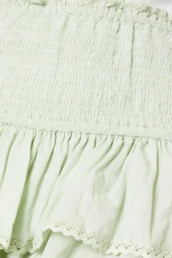 Cotton Lace Trim Shirred Tiered Mini Skirt