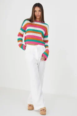 Cotton Mesh Stripe Jumper