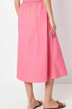 Cotton Poplin Button Through Midi Skirt