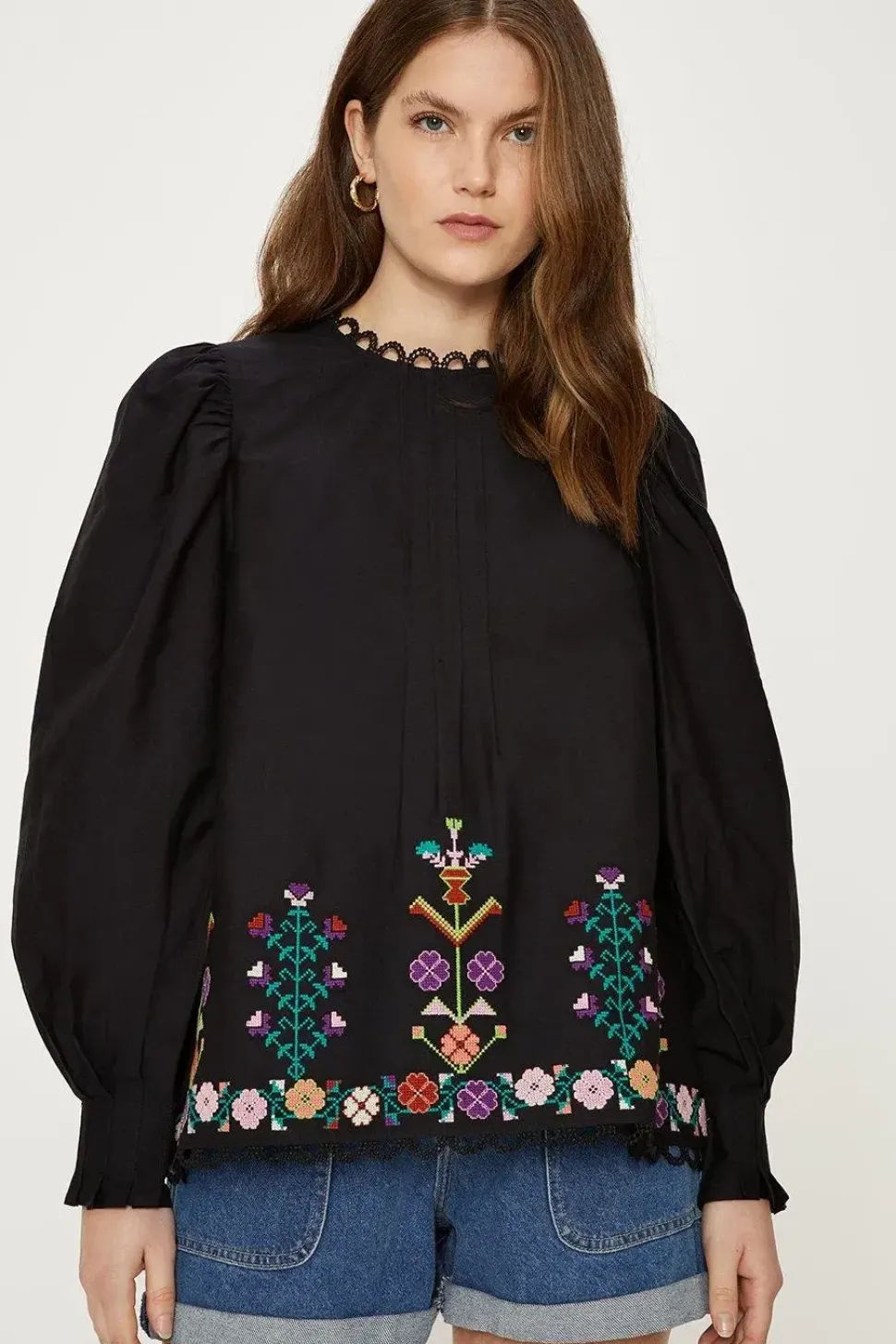 Cotton Poplin Embroidered Blouse