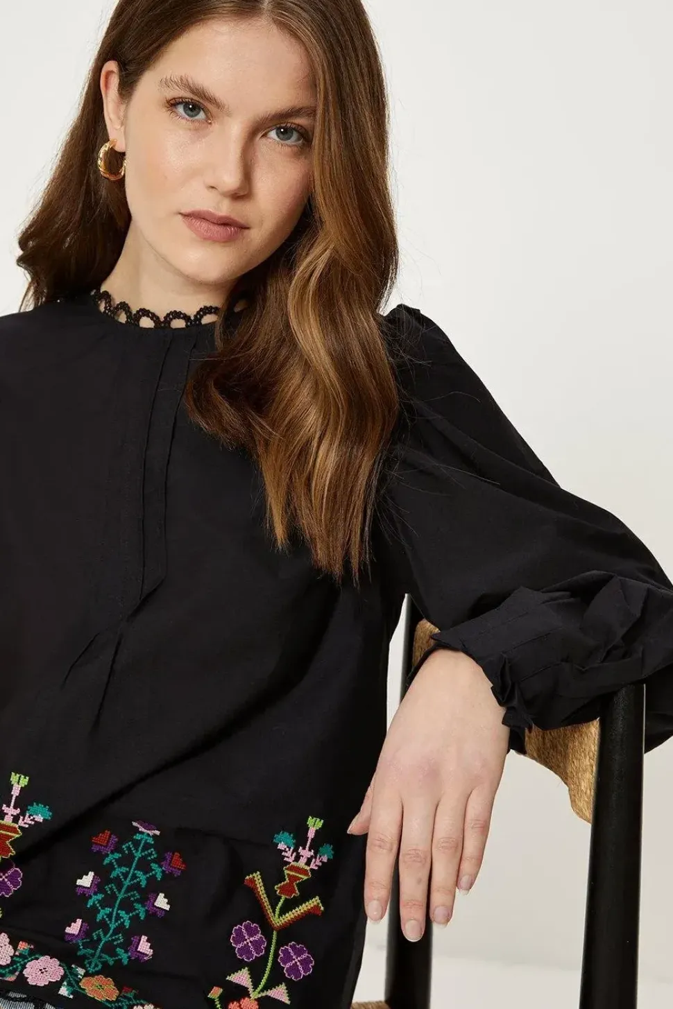 Cotton Poplin Embroidered Blouse