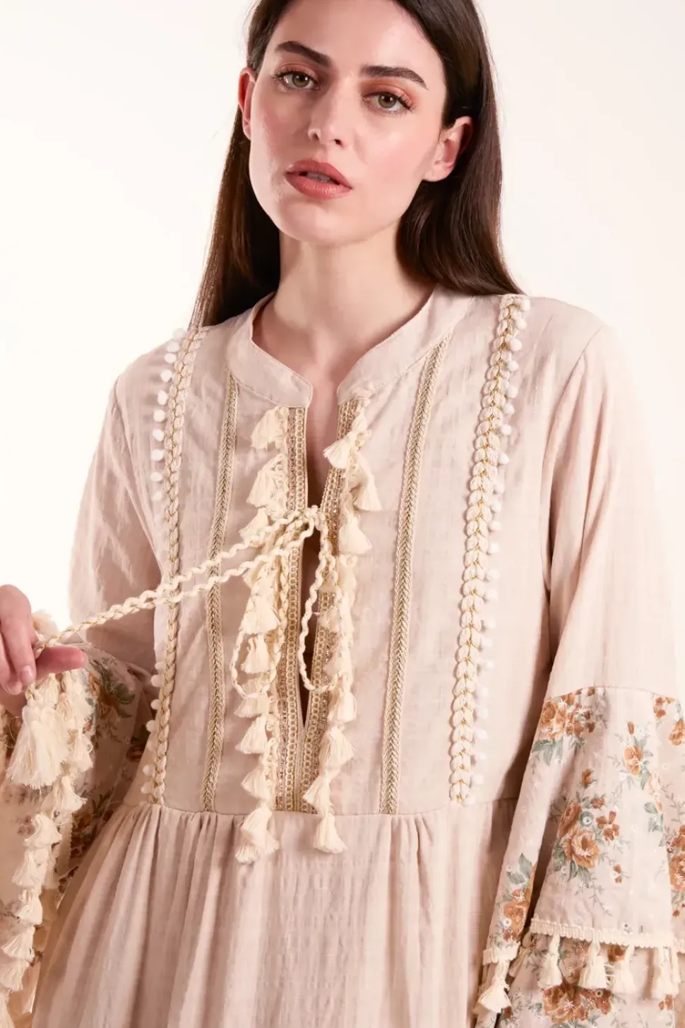 Cotton Ruffle Dress With Long Sleeves