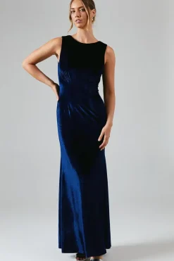 Cowl Back Velvet Bridesmaid Maxi Dress