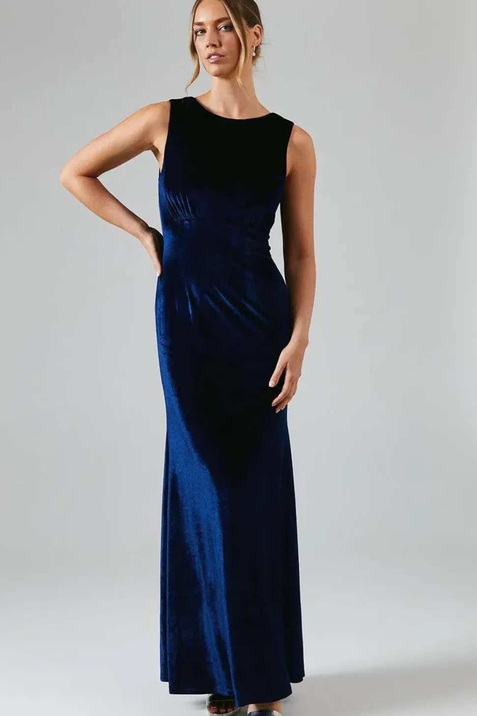 Cowl Back Velvet Bridesmaid Maxi Dress