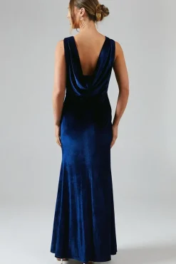 Cowl Back Velvet Bridesmaid Maxi Dress