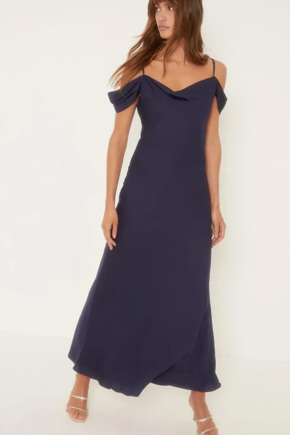 Cowl Cold Shoulder Satin Bias Midaxi Dress