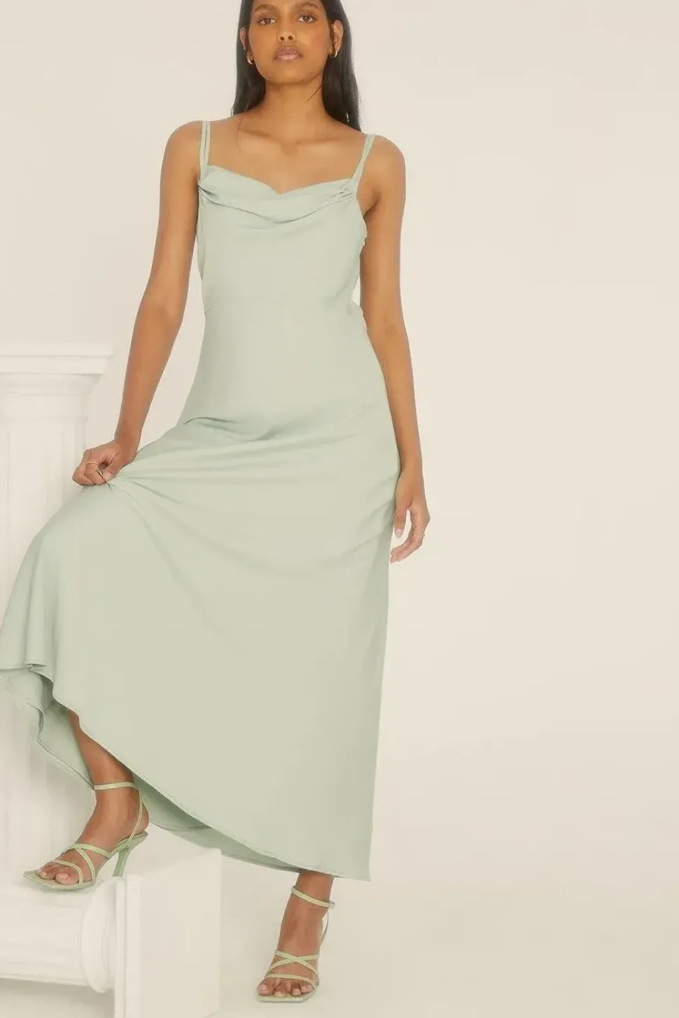 Cowl Double Strap Midi Dress