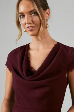 Cowl Front Lace Trim Maxi Bridesmaid Dress