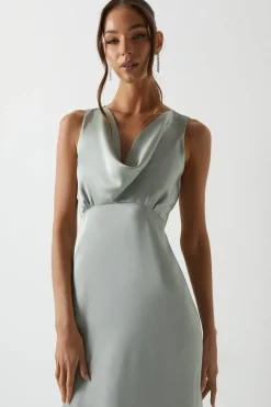 Cowl Front Satin Fishtail Bridesmaids Maxi Dress