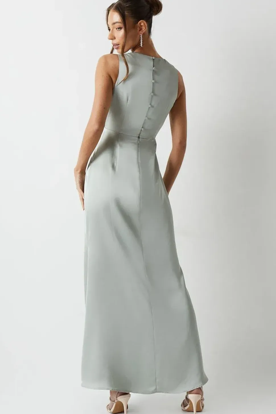 Cowl Front Satin Fishtail Bridesmaids Maxi Dress