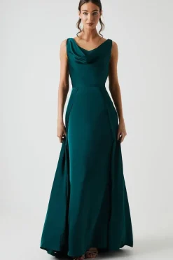 Cowl Neck A-line Satin Bridesmaid Dress